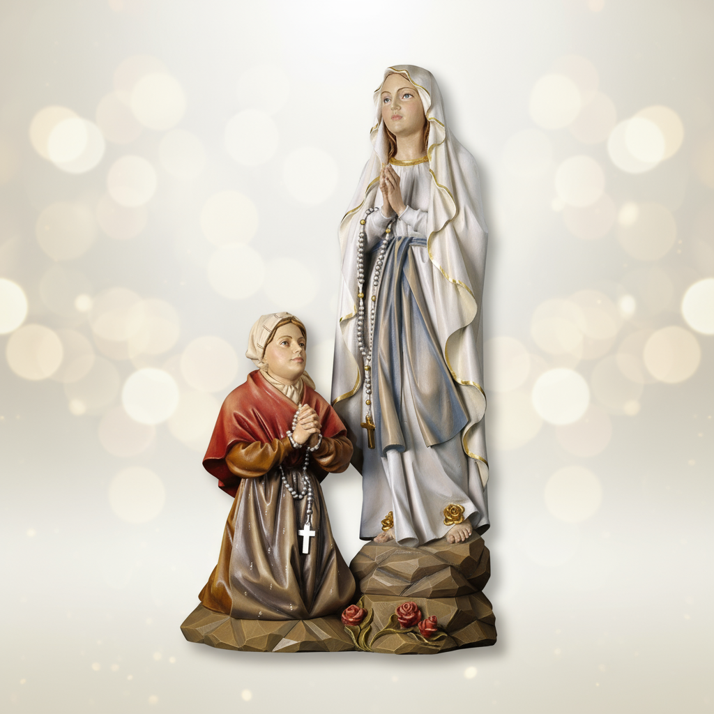 Our Lady of Lourdes & Saint Bernadette Apparition Statue | Hand Carved in Italy | Multiple Sizes & Finishes