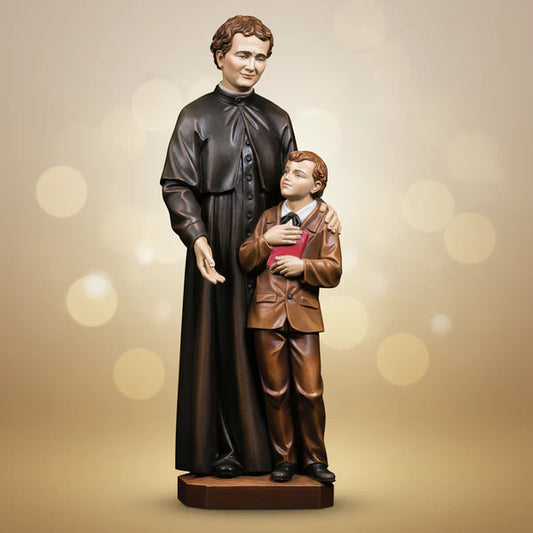Saint John Bosco with Dominic Savio Statue | Hand Carved in Italy | Multiple Sizes