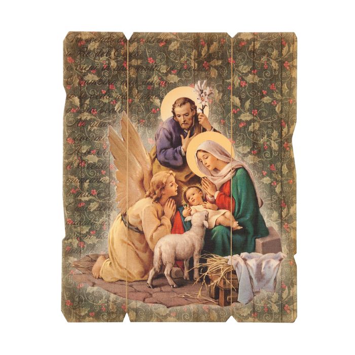 Nativity with Angel Large Vintage Wooden Plaque