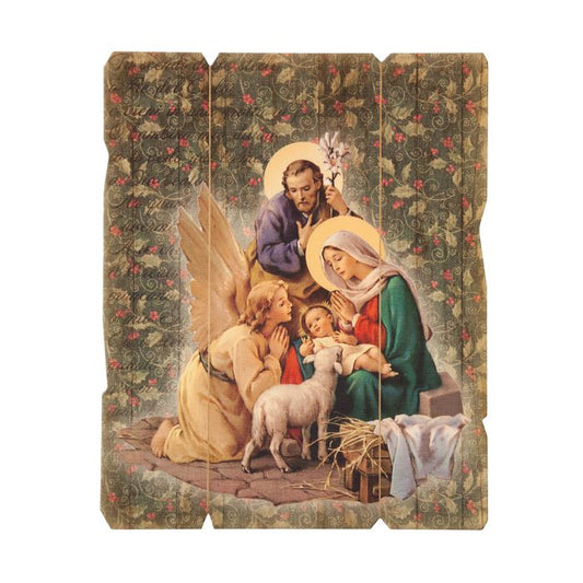 Nativity with Angel Large Vintage Wooden Plaque