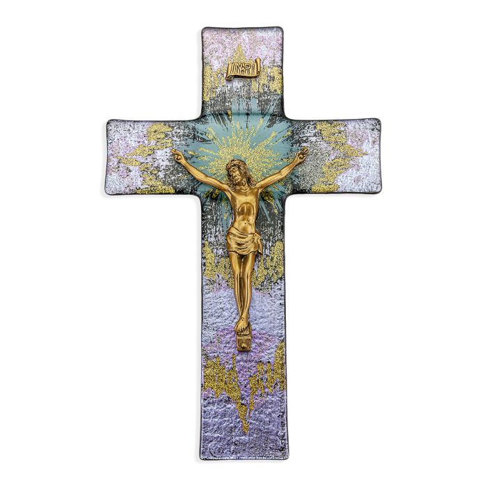 10" Purple and Gold Burst Glass Crucifix