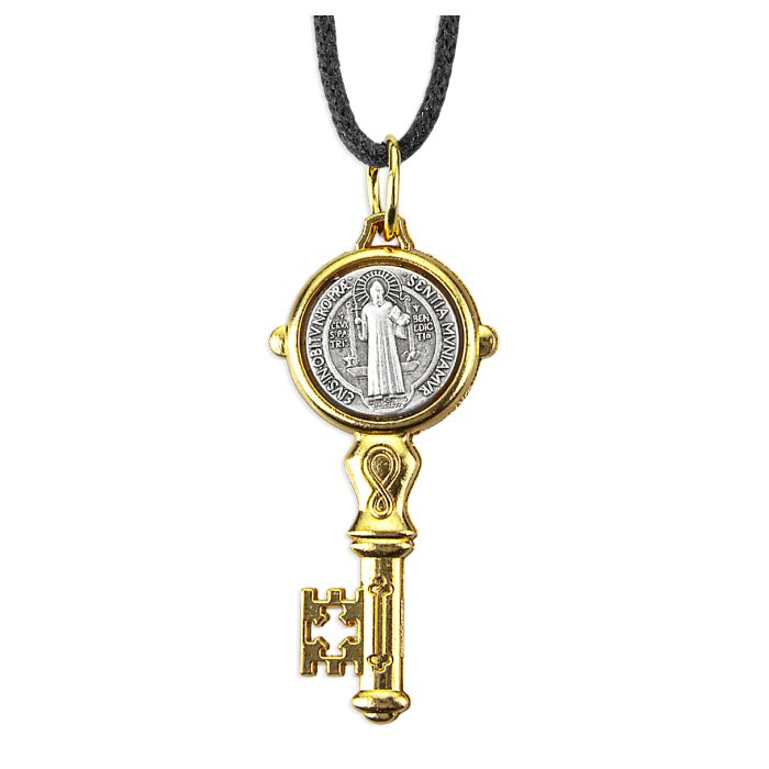 Saint Benedict Jubilee Medal, Gold Key Necklace