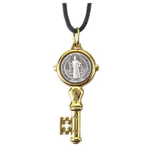 Saint Benedict Jubilee Medal, Gold Key Necklace