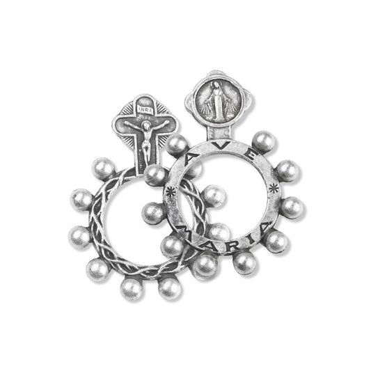 1.5" Oxidized Silver Miraculous Medal Rosary Ring