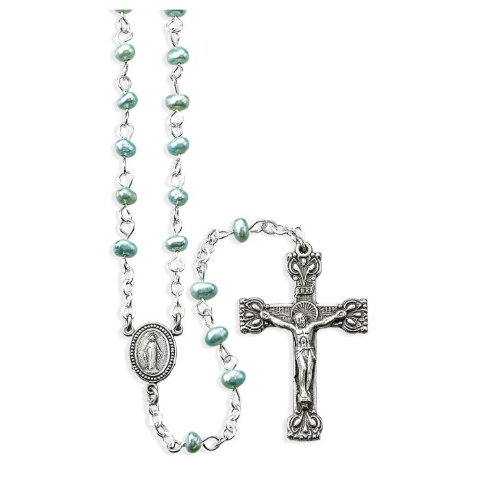 4mm Genuine Light Blue Freshwater Pearl Bead Rosary