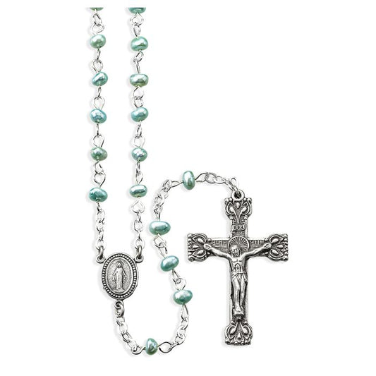 4mm Genuine Light Blue Freshwater Pearl Bead Rosary