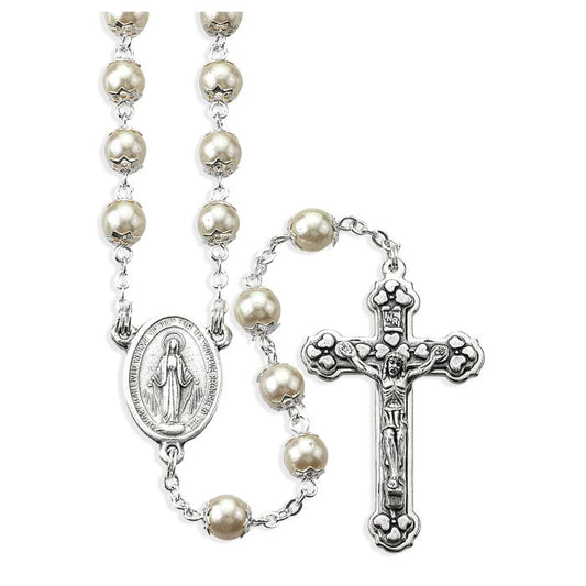 #109 Pearl Capped Bead Rosary