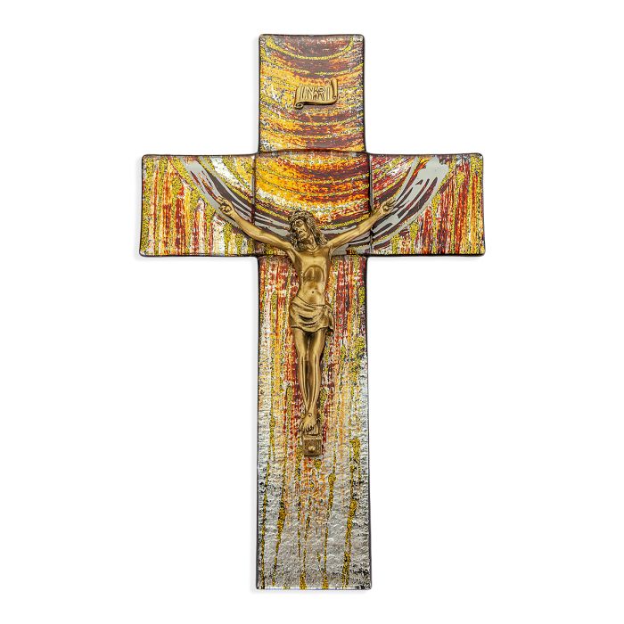 10" Stained Glass Earth Tones Sunset Crucifix