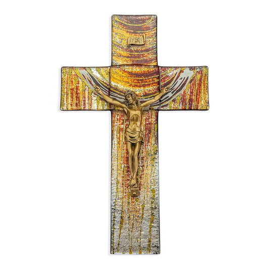 10" Stained Glass Earth Tones Sunset Crucifix