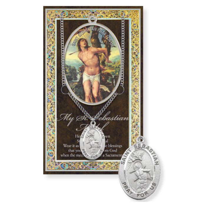 Saint Sebastian Medal on Chain with Biography