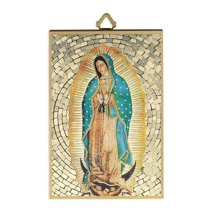 Gold Foil Our Lady of Guadalupe Mosaic Plaque in Spanish