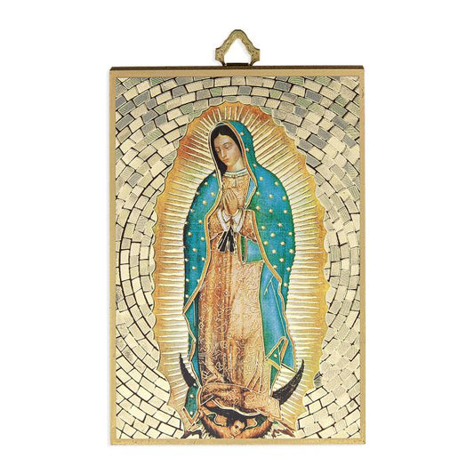 Gold Foil Our Lady of Guadalupe Mosaic Plaque in Spanish