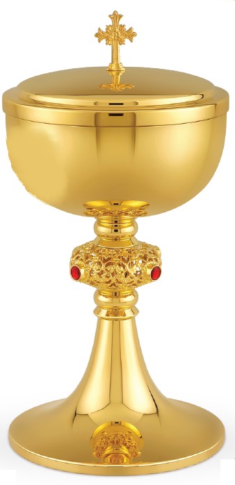 10" Gemstone Traditional Covered Ciborium | 24K Gold Plated | Made in Poland