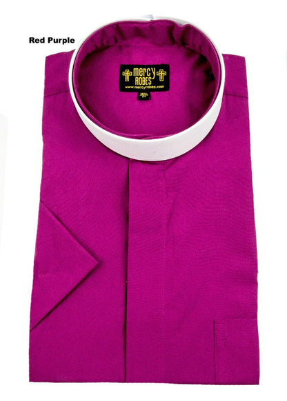 Men's Red/Purple Short Sleeve Neckband Full Collar Shirt