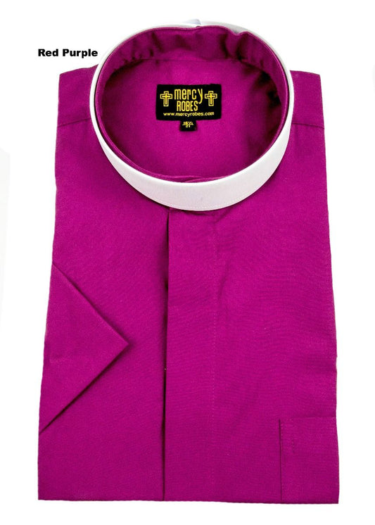 Men's Red/Purple Short Sleeve Neckband Full Collar Shirt
