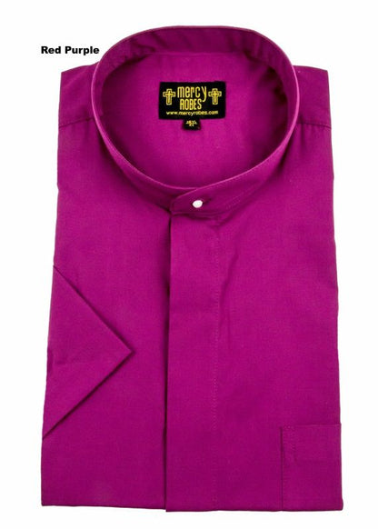 Men's Red/Purple Short Sleeve Neckband Full Collar Shirt