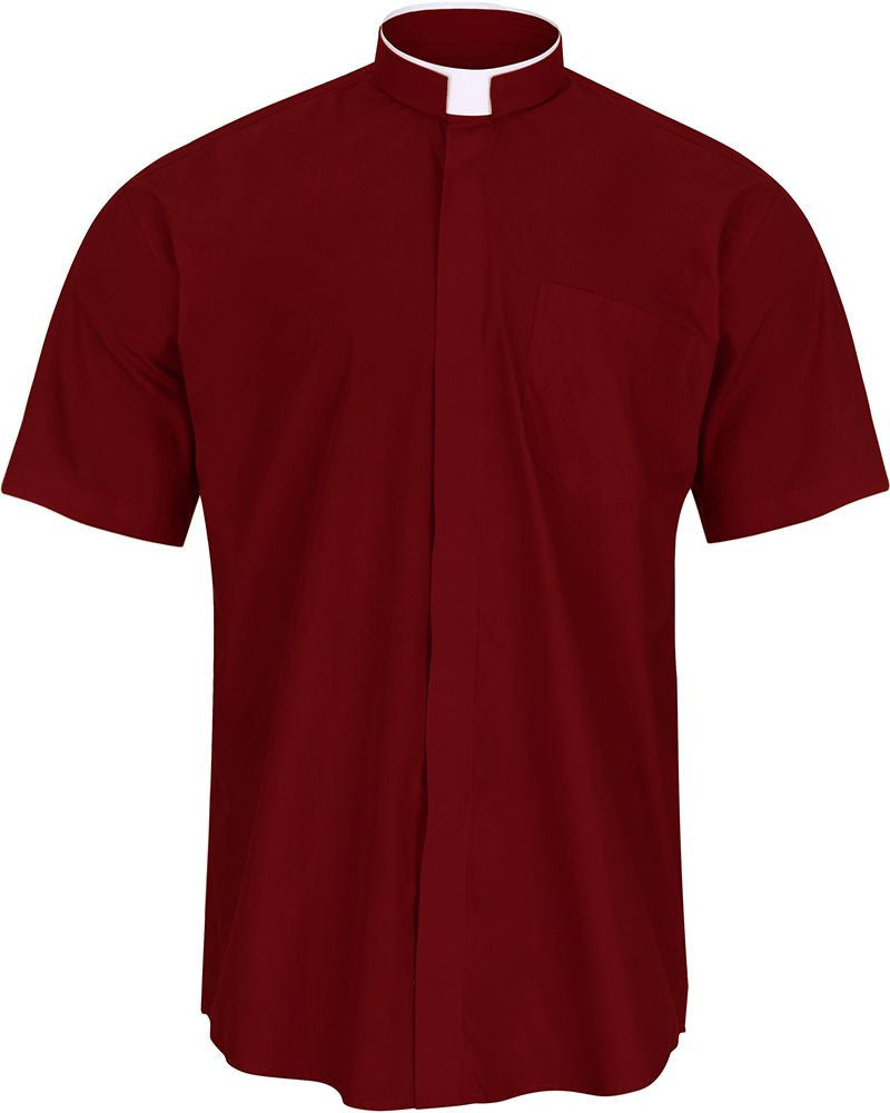 Men's Clergy Shirt | Tonsure Collar | Short Sleeve | Burgundy