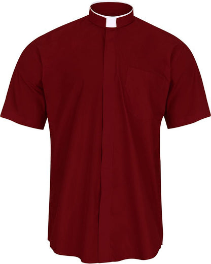 Men's Clergy Shirt | Tonsure Collar | Short Sleeve | Burgundy