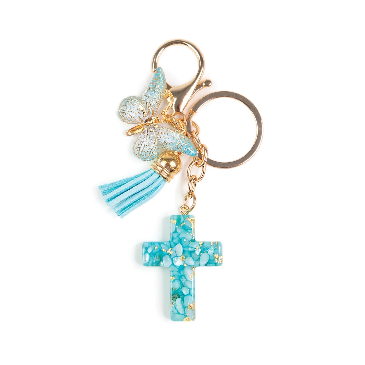 Cross, Butterfly & Tassel Key Ring
