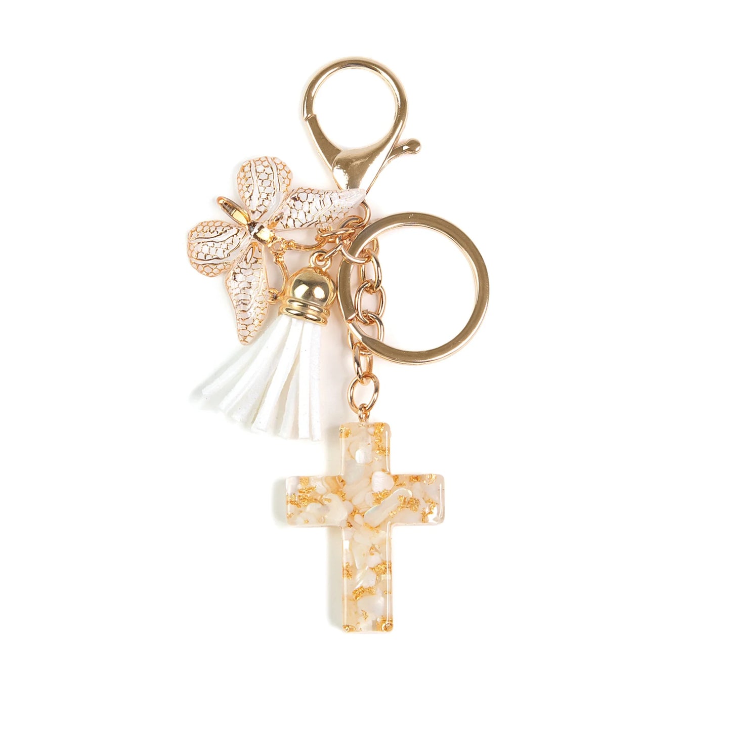 Cross, Butterfly & Tassel Key Ring
