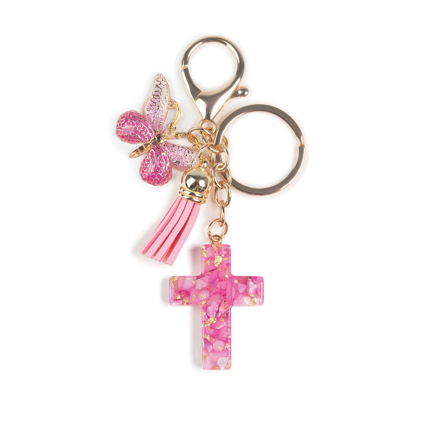 Cross, Butterfly & Tassel Key Ring