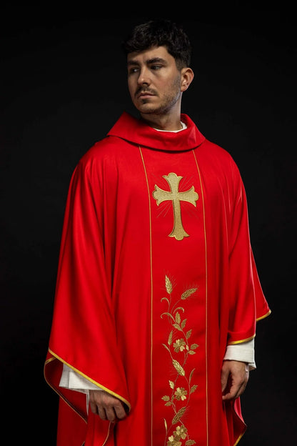 Embroidered Cross Chasuble | Red