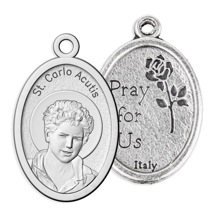 St. Carlo Acutis Silver Oxidized Medal