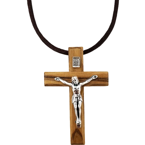 Olive Wood Crucifix Necklace