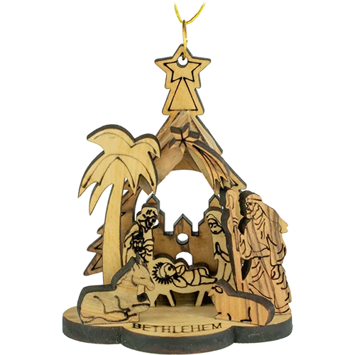 Open Grotto 3D Olive Wood Christmas Ornament
