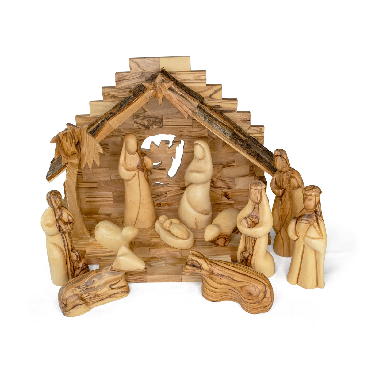 Large Holy Land Olive Wood Nativity Set