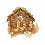 Olive Wood Nativity with Bark Roof Stable