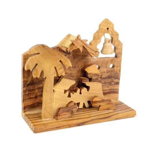 Olive Wood 3D Nativity, Family with Bell
