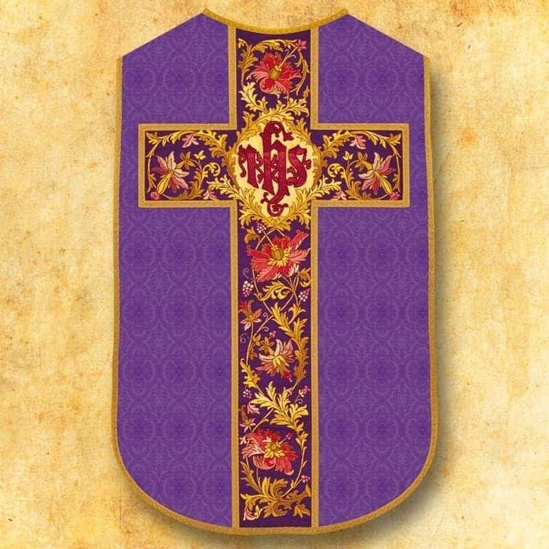 IHS Printed Roman Fiddleback Chasuble | Purple