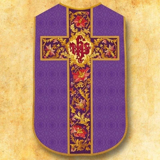 IHS Printed Roman Fiddleback Chasuble | Purple