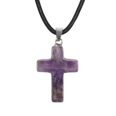 Stone Cross Pendant - Amethyst
