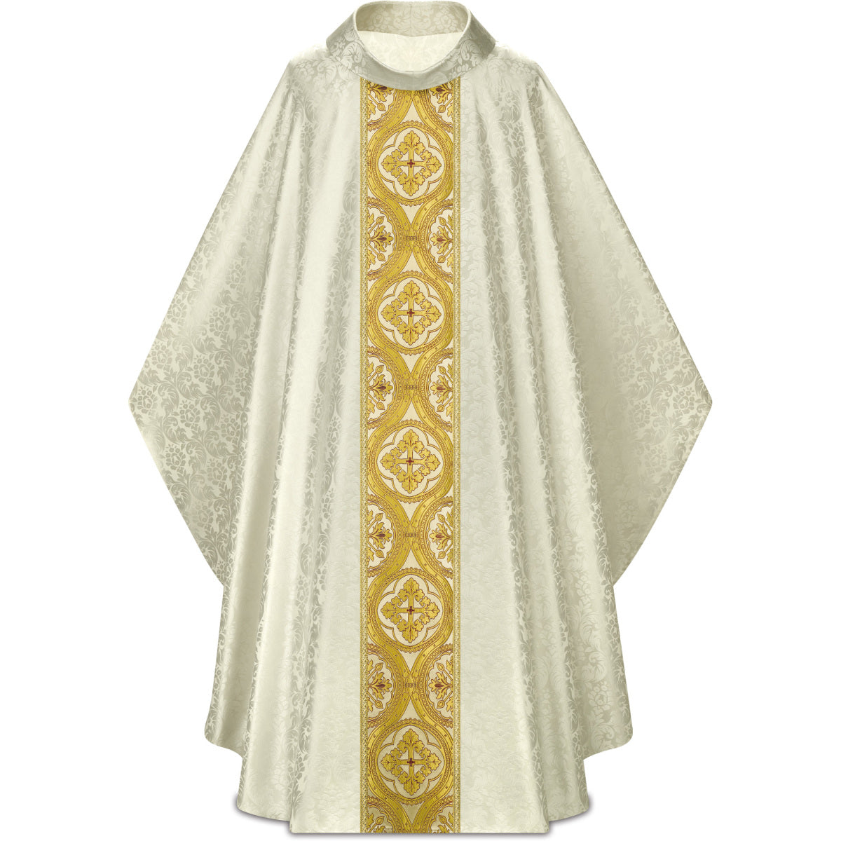 #5374 Ornate Gold Brocade Gothic Chasuble | Roll Collar | 100% Poly Damask | All Colors