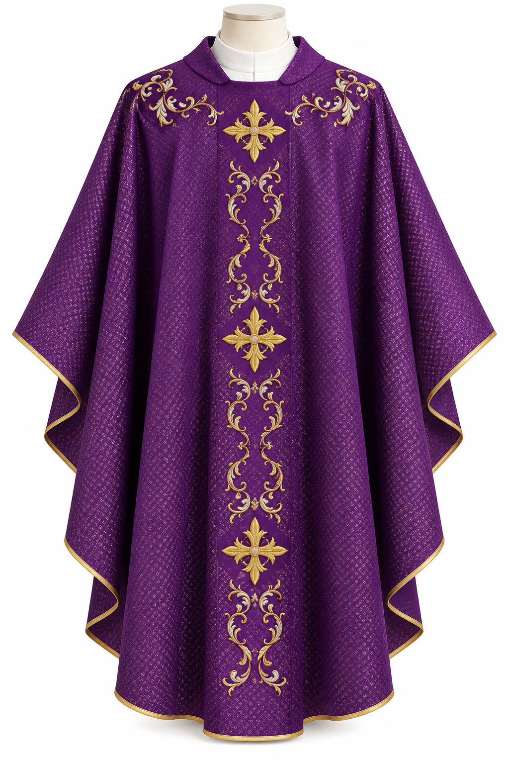 #1222 Embroidered Cross Motif Chasuble | Wool | All Colors
