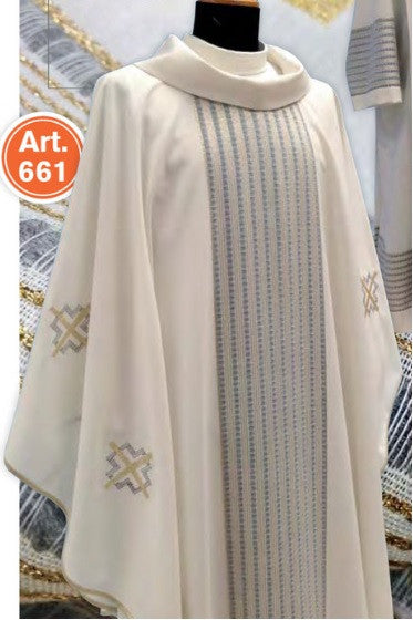 #661 Lightweight Woven Insert Chasuble | Roll Collar | Wool/Poly
