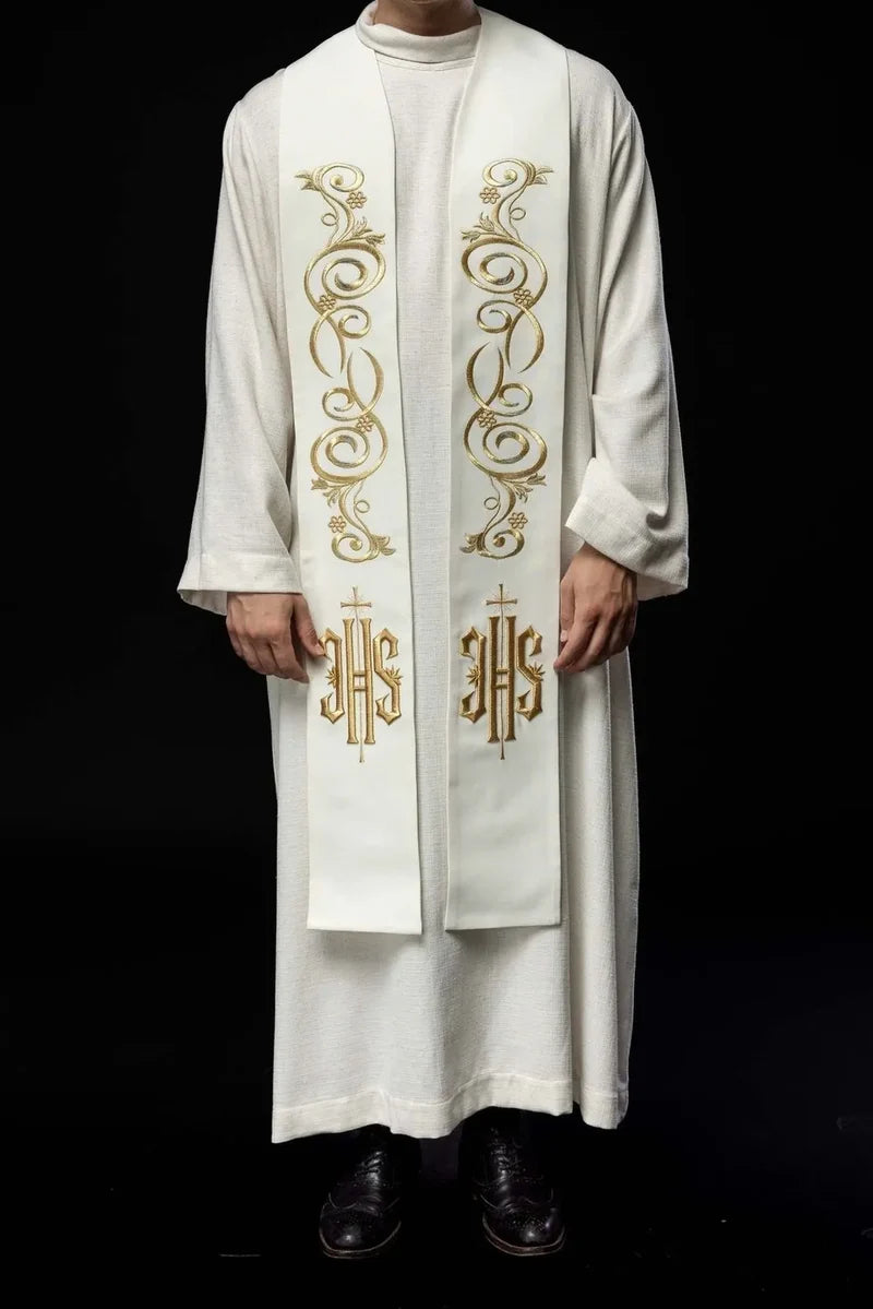 Gold-Embroidered IHS Overlay Stole | Made in Poland | All Colors