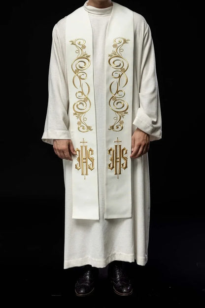 Gold-Embroidered IHS Overlay Stole | Made in Poland | All Colors