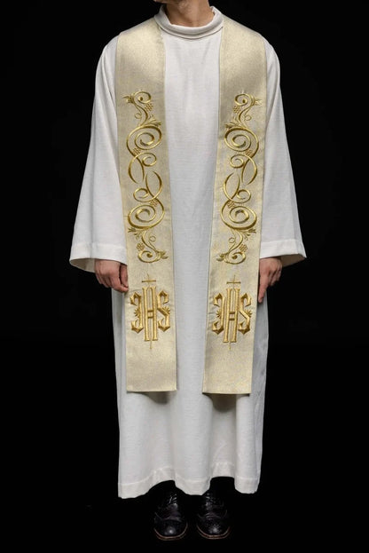 Gold-Embroidered IHS Overlay Stole | Made in Poland | All Colors