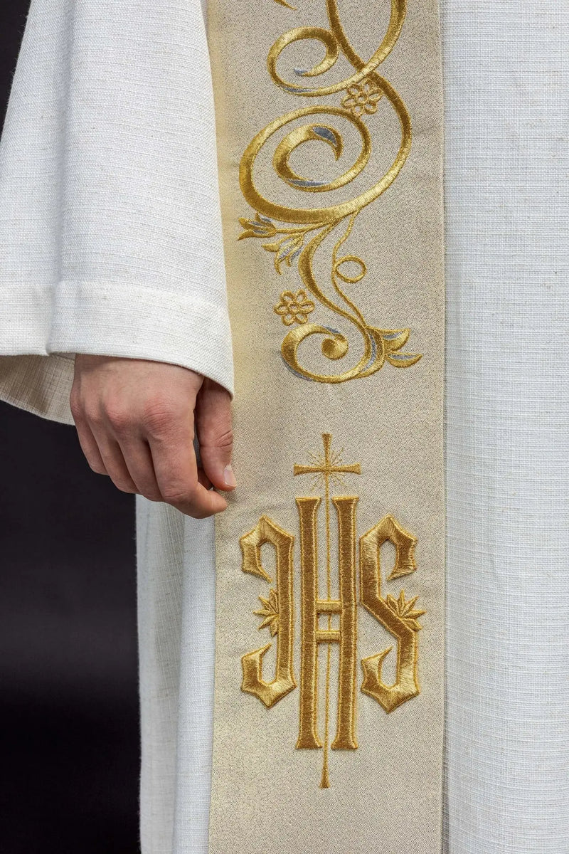 Gold-Embroidered IHS Overlay Stole | Made in Poland | All Colors