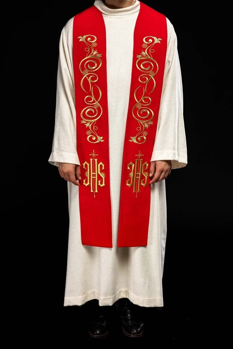 Gold-Embroidered IHS Overlay Stole | Made in Poland | All Colors