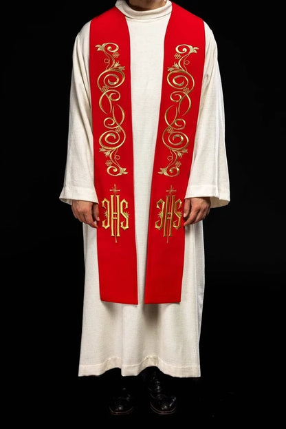 Gold-Embroidered IHS Overlay Stole | Made in Poland | All Colors