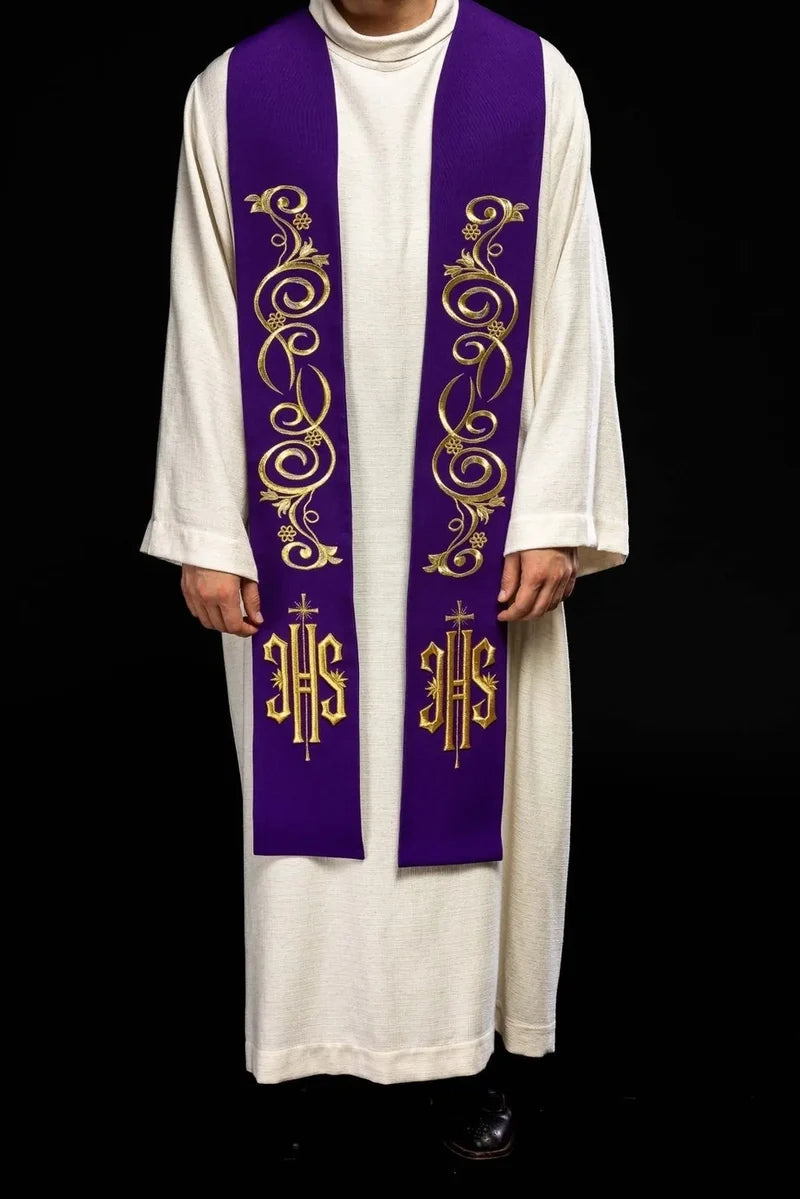 Gold-Embroidered IHS Overlay Stole | Made in Poland | All Colors