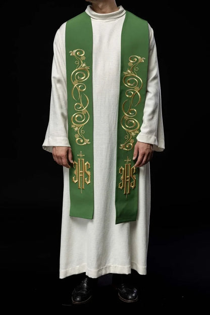 Gold-Embroidered IHS Overlay Stole | Made in Poland | All Colors