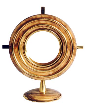Gold-Plated Brass & Olive Wood Monstrance/Reliquary | 5-3/8"H | 3-1/8" Dia. Luna | Handmade in Italy
